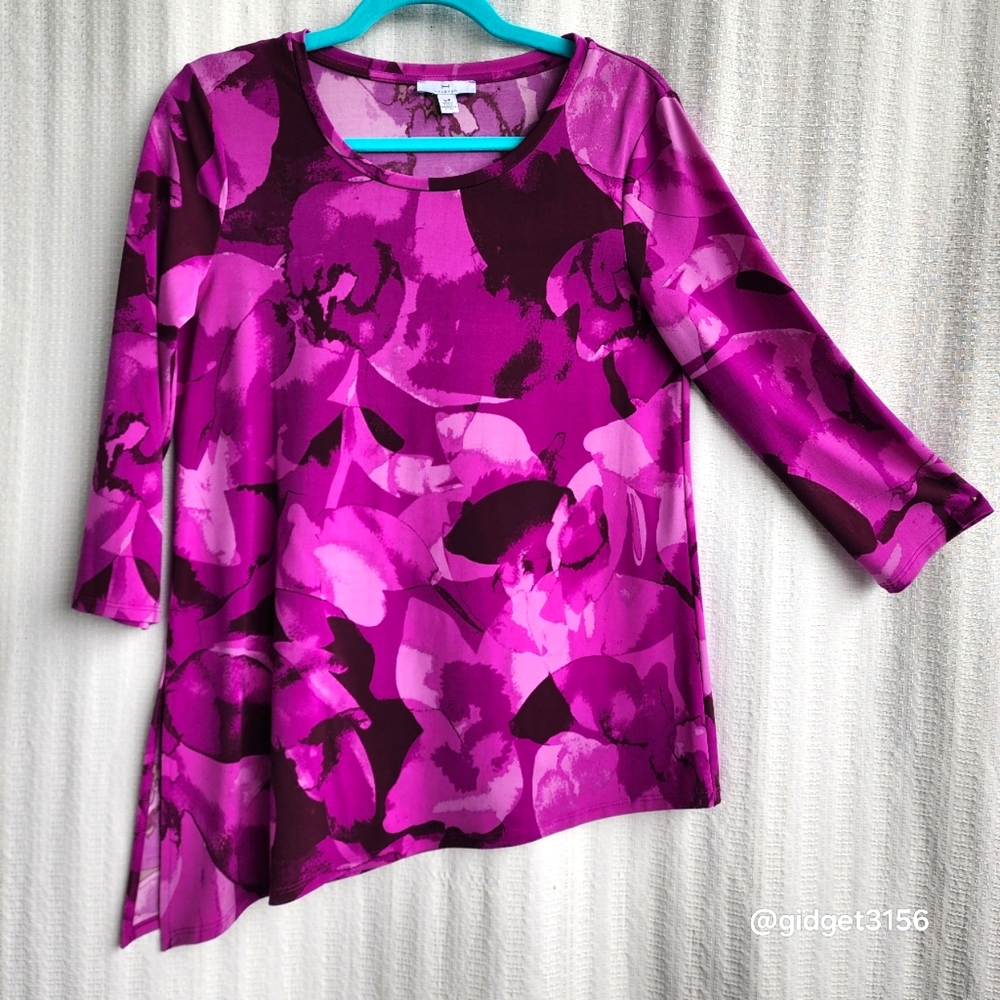 🪼EUC  VINTAGE HALSTON SHADES OF PINK ASYMMETRICAL HEM  STRETCH TOP - SIZE SMALL